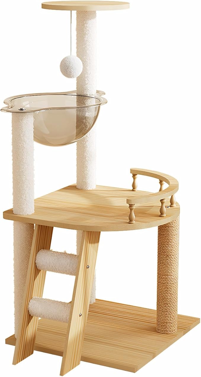 Modern Cat Tree Tower, Solid Wood Cat Condo with Scratching Posts, Multi-Level for Indoor Cats, Indoor Cat Furniture for Large Cats and Kittens (41.3")