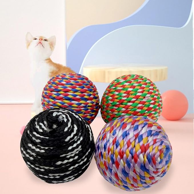 ISMARTEN 6 Pack Cat Toys Balls, 1.77" Yarn Pet Interactive Ball with Bell Inside, Kittens Chew Toys for Indoor Cats Kitty (Medium, Nylon)