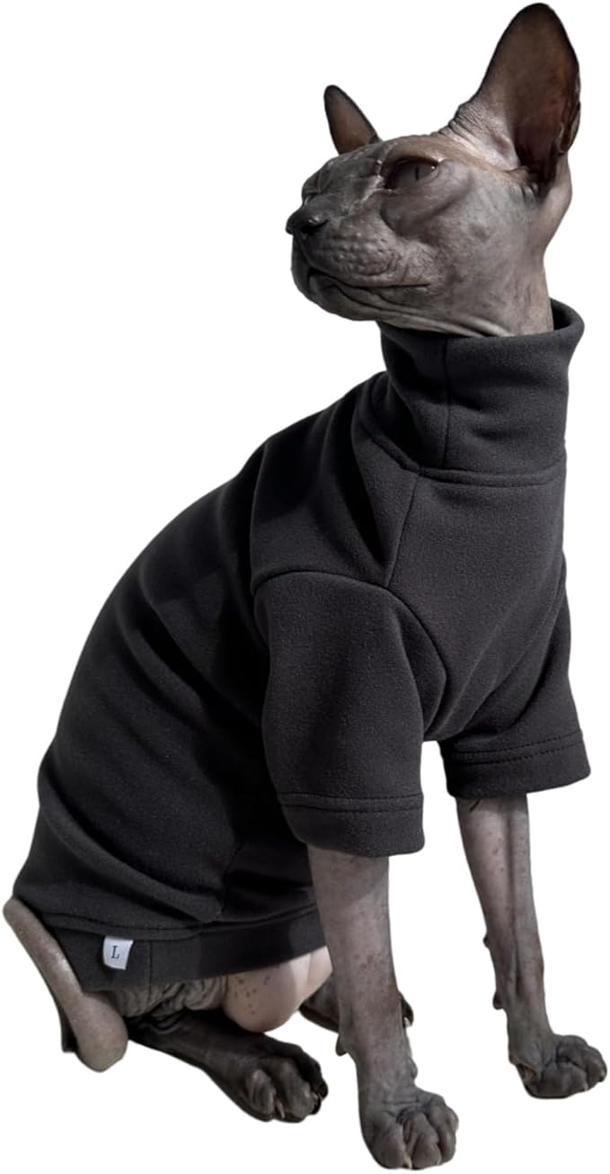 Sphynx Cats Solid Warm Fleece Shirt Cat Turtleneck Undershirt Thermal Hairless Cat Clothes for Sphynx, Devon, Cornish Cat Clothes and Small Kitten and Dogs (Deep Grey, Small)