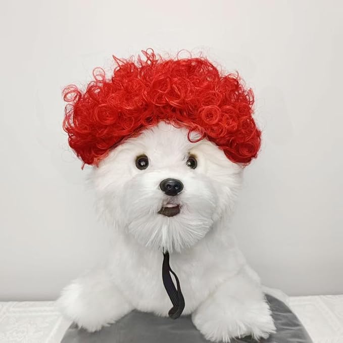 Psivika Pet Wigs Funny Dog Cat Cosplay Wig Pet Costume Cat Cosplay Decoration for Halloween, Christmas, Parties, Festival (Red)