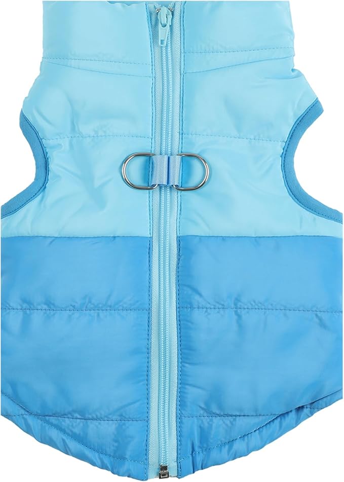 Winter Dog Coat with Leash Ring, Warm Jackets Puppy Cold Weather Coats Pet Clothes Cat Outfits for Small Dogs (Blue+Dark Blue, X-Large)
