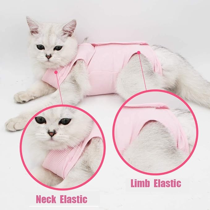Yeapeeto Cat Professional Recovery Suit for Abdominal Wounds and Skin Diseases, E-Collar Alternative for Cats and Dogs, After Surgey Wear Anti Licking, Recommended by Vets（Pink,L
