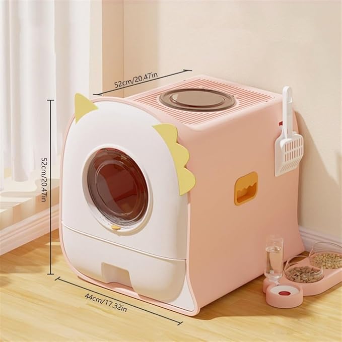 Pet Supplies, Oversized Cat Litter Box with High Sides, Semi-Closed Design Portable Pet Tray(Pink)