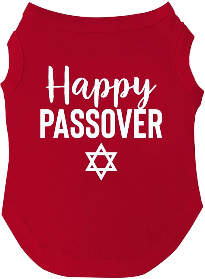 Happy Passover Dog Tee Shirt | Sleeveless | Sizes for Puppies, Toys and Large Breeds (Red, 5X-Large 76)