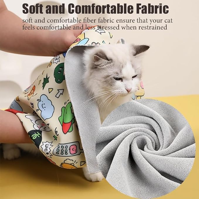 Cat Grooming Wrap, Cat Grooming Supplies, Cat Wrap for Cutting Nails, Self-Adhesive Grooming Bag Restraint for Nail Clipping, Medicine Taking