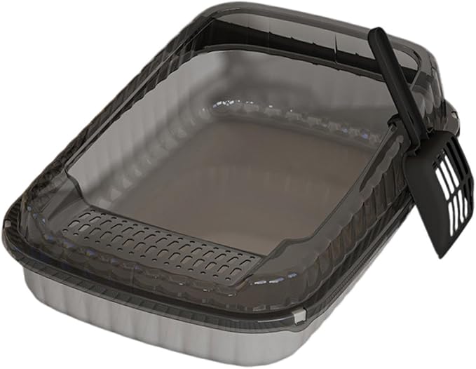 Semi-Closed Cat Litter Box with Heightened Design, Portable Splashproof Pet Toilet Tray for Indoor Cats and Small Pets- Grey