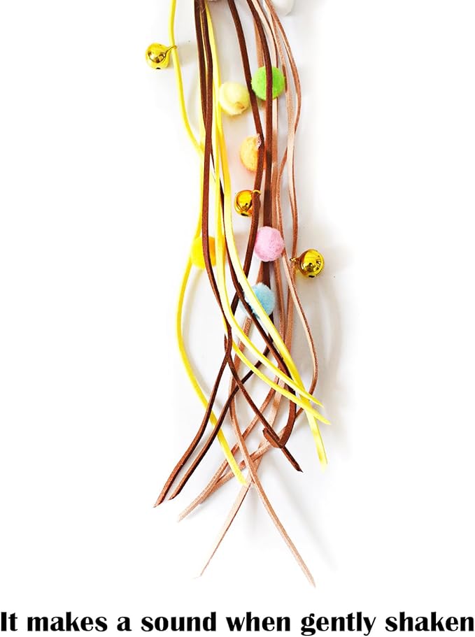 Cat Wands for Indoor, Interactive Teasing Stick Plush Cheese & Toast with Tassel Balls Cute Kitten Wand Safe Kitty Toy for All Breed Size