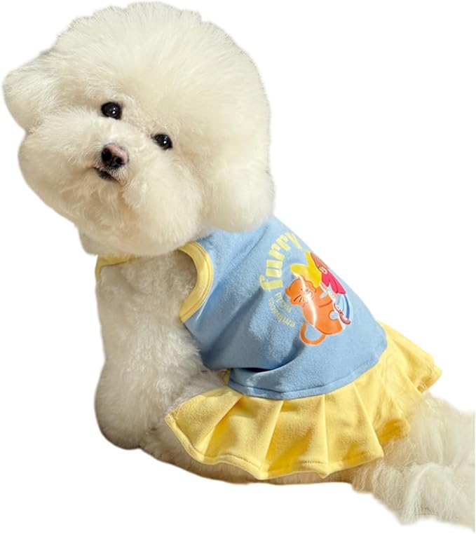 Pet Camisole Skirt Outfit for Small Dogs & Cats - Cute Spring Summer Printed Tank Top and Dress, Breathable Cat & Dog Clothing
