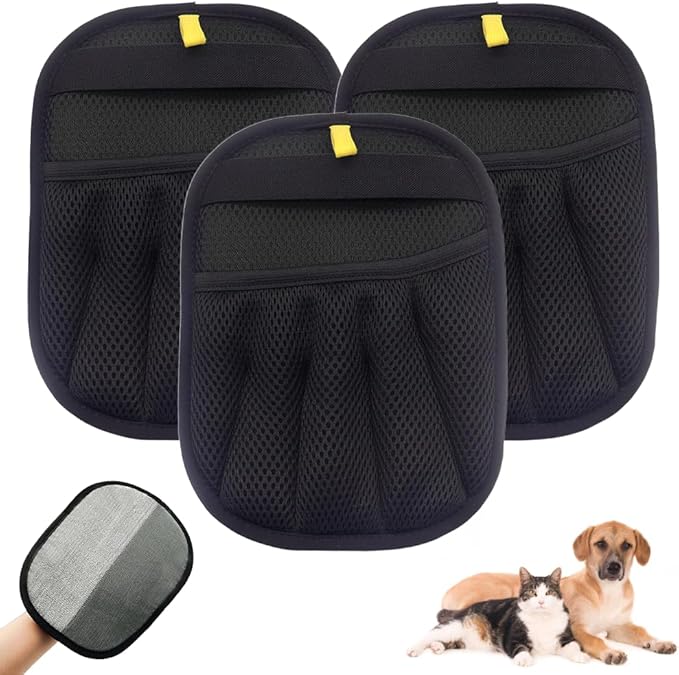 2Pcs Pet Hair Removal Gloves for Cats and Dogs, 2026 New Electrostatic Hair Remover Glove for Cat Dog, Washable Reusable Magic Brush Pet Hair for Couch, Furniture, Laundry (3PCS)