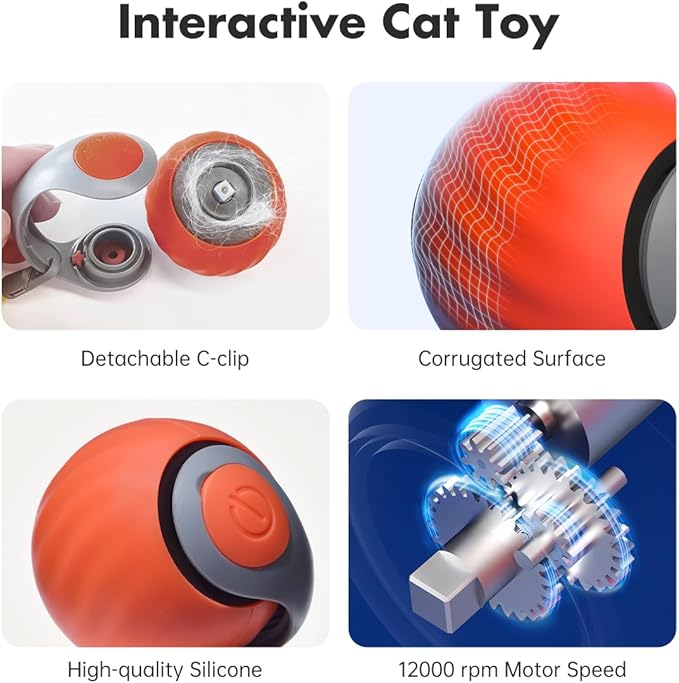 Petgravity Speedy Sprint Cat Toy Ball, 2026 Upgraded Interactive Cat Toys for Indoor Cats Exercise, 2 Speeds Rechargeable Smart Moving Ball for All Breeds with 2 Detachable Tails, Orange