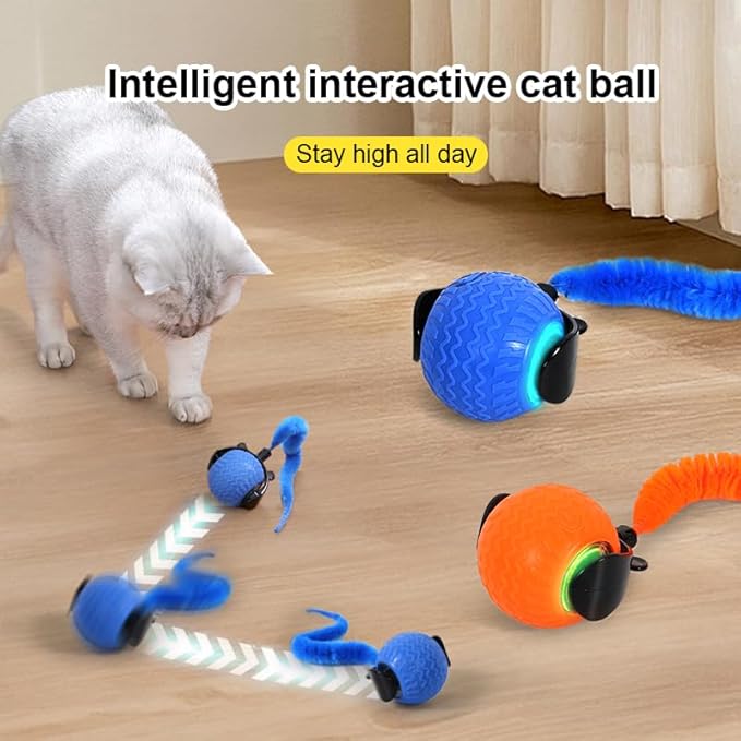 Tri-San Rechargeable Interactive Cat Toys for Bored Indoor Adult Cats - Motion-Activated Engaging Playtime Toys, for Cats (Orange, Blue)