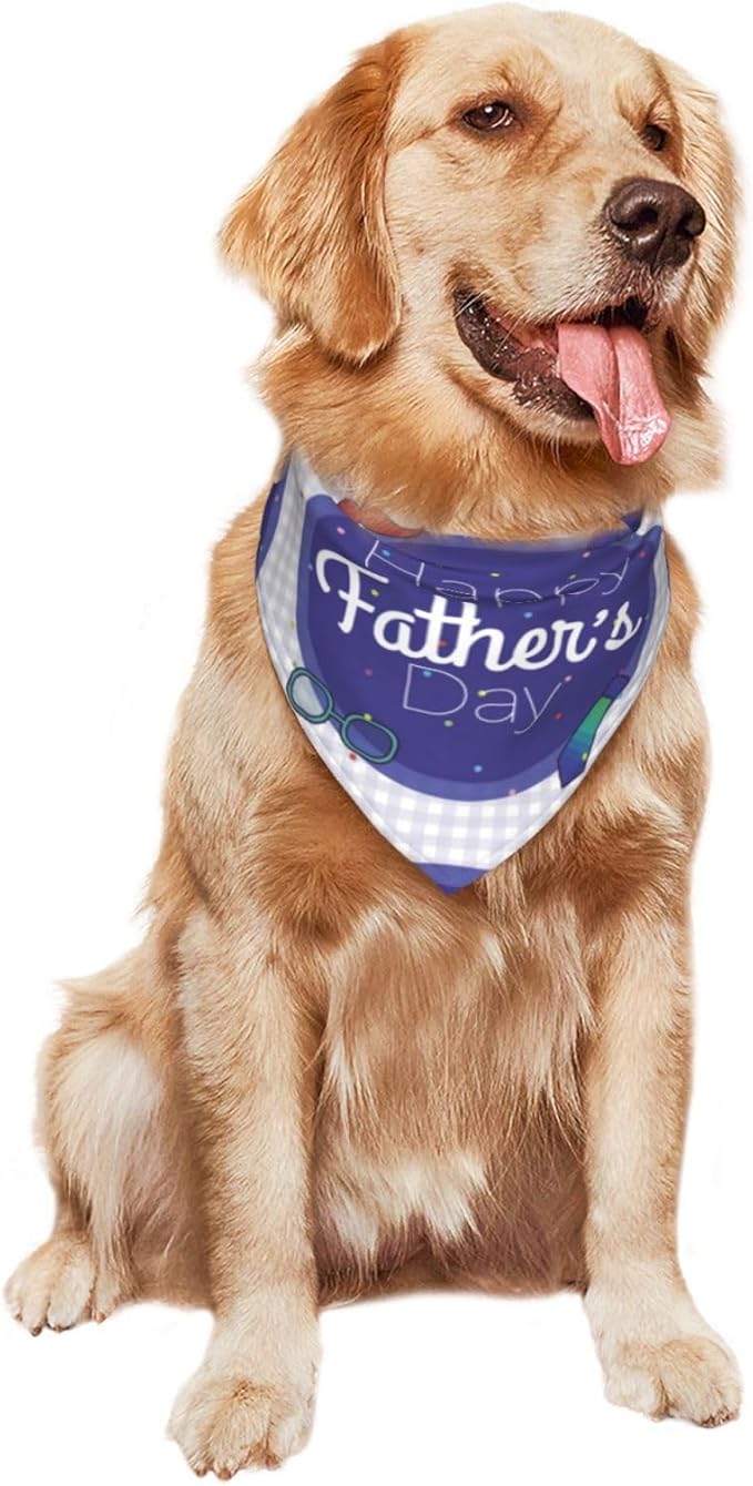 Happy Father's Day Dog Bandana Adjustable Reversible Triangle Dog Scarf Scarves Pet Bibs Costume Accessory Decor for Cats