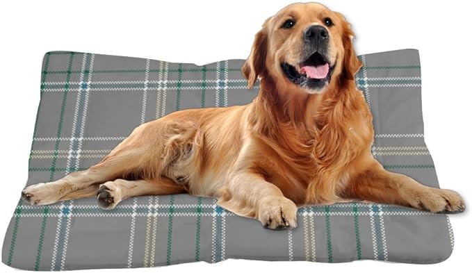 Grey Blue Plaid Pet Beds Non Slip Bottom Dog Crate Bed Waterproof Cozy Soft Dog Car Bed Mat Furniture for Dogs Printed Cat Mat Gift Winter 24× 18 Inch Indoor Outdoor