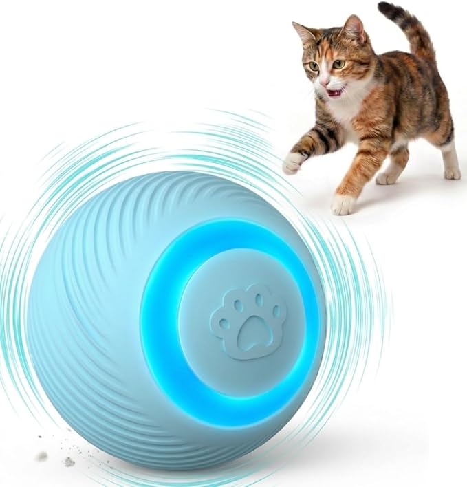 Interactive Cat Toy Ball, 3 Play Modes, Automatic Rolling with RGB Lights, E-TPU, Smart Moving Bouncing for Cats and Dogs, Blue