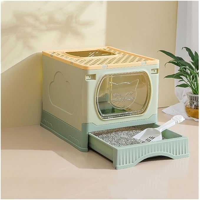 Pet Supplies, XL Foldable Cat Litter Box with Lid, Top Entry for Big Cats, Easy Clean