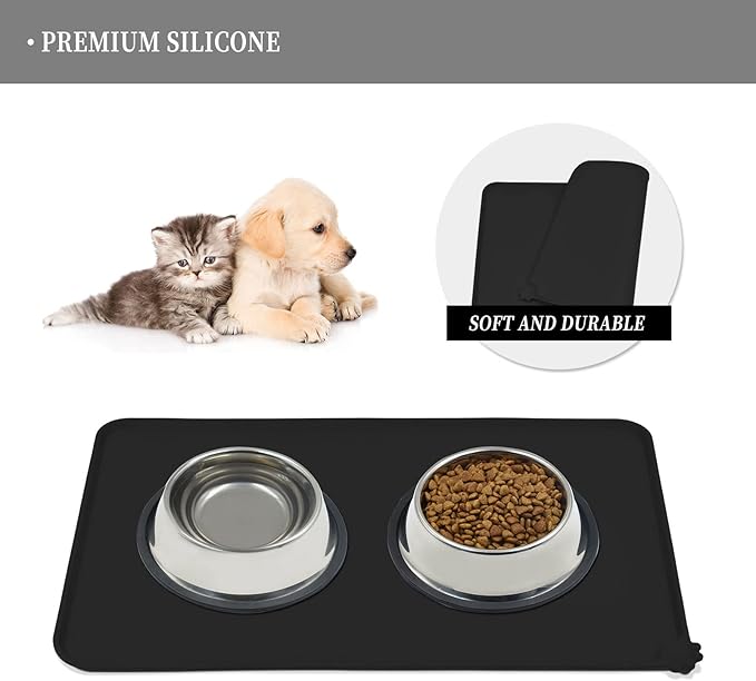 Reopet Waterproof Pet Feeding Mat, Non-Slip Silicone Placemats for Dog Cat Food and Water Bowl, High Raised Edges to Prevent Spills and Protect Floors