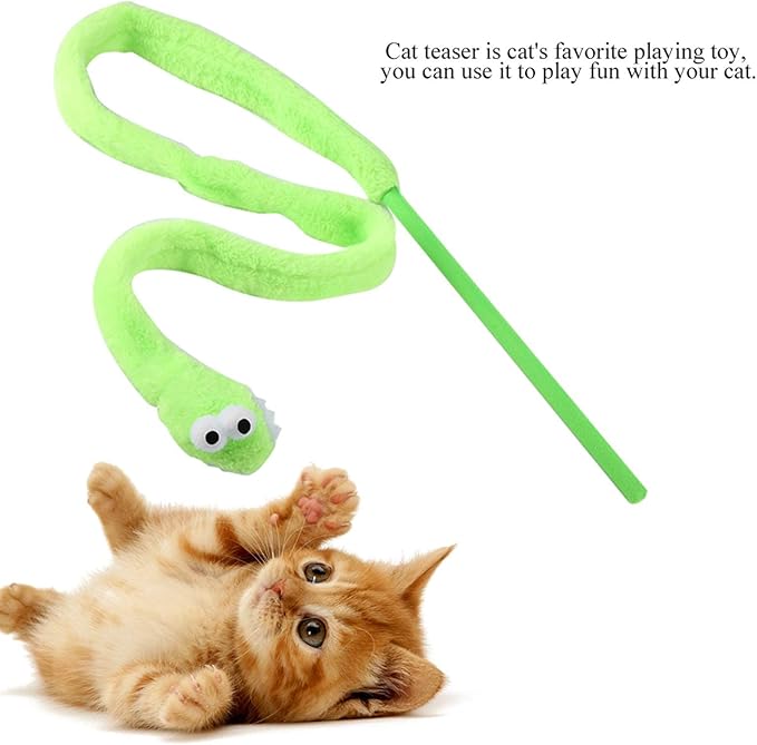 Cat Toy Snake, Serpentine Mint Cat Teasing Stick Enhance Bond with Cats, Pet Stress Relief and Interactive Toys (Green)