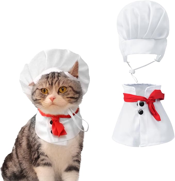 2PCS Pet Cooking Set Halloween Cosplay Pet Clothes Costume Chef Hat for Cats and Small Dogs Cap Dress Up Photo Props