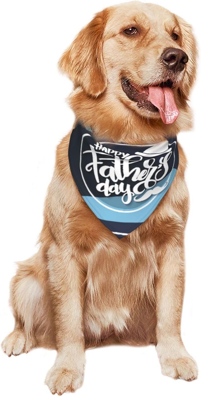 Happy Father's Day Dog Bandana Adjustable Reversible Triangle Dog Scarf Scarves Pet Bibs Costume Accessory Decor for Cats