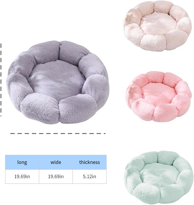 Plush Cat Beds for Indoor,Flower Shape Soft Pet Bed with Anti Slip Bottom,Donut 360 Degree Support Dog Bed for Bedroom Living Room (Blue)
