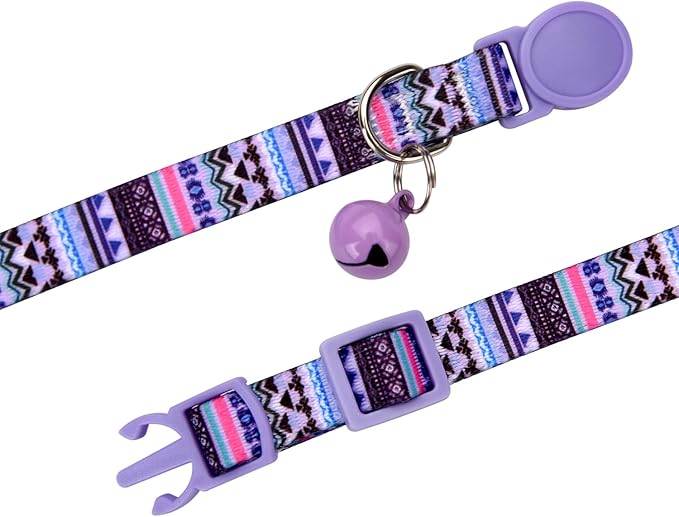 MarukoPet Cat Collar Breakaway with Bells, 3 Pack Girl Boy Pet Cat Collar with Bohemia Floral Tribal Geometric Patterns, Adjustable 7.5-12 Inch, with Safety Buckle for Kitten Cat(Set B)
