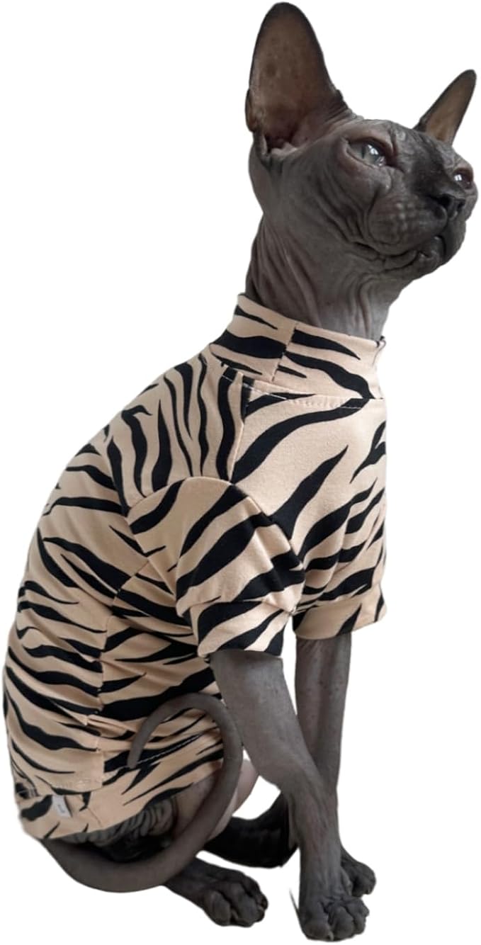 Limited Edition Sphynx Cat Cotton T-Shirts Hairless Cat Sweatshirt Pet Kitten Clothes Round Collar Kitten Shirts Vest Cats & Small Dogs Apparel (White Tiger, L (7.7-9.9 lbs))