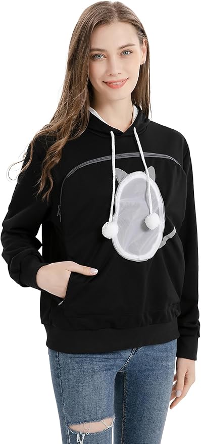 ALYC Pet Carrier Hoodie Cat Dog Pouch Holder Sweatshirt Large Pocket Pullover Shirt with Cat Ear for Women
