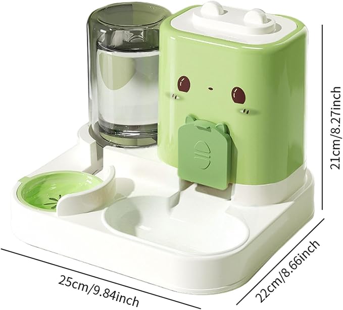 2 in 1 Automatic Pet Feeder with Water Dispenser, 1800ml Large Capacity Food Bowl for Cats and Small Dogs, Detachable Design for Easy Cleaning- Green