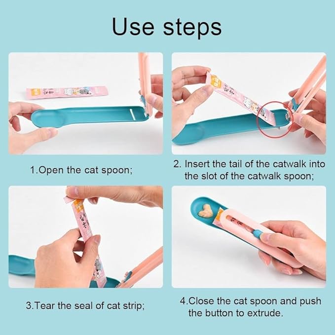 Cat Strip Feeder Spoon, Pet Feeder Cat Strip Squeeze Spoon, Lickable Cat Wet Food Spoon Dispenser for Cat Squeeze Treats Feeding & Watering Supplies, 2Pcs (Cat Spoon Shaped)