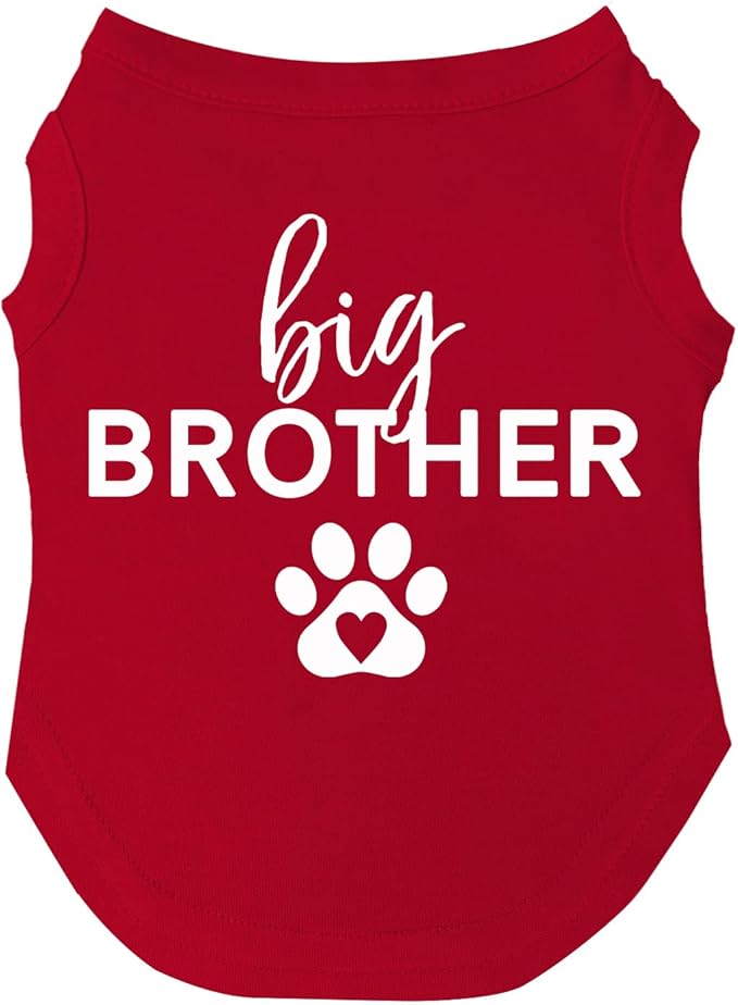 Big Brother with Paw Dog Tee Shirt | Sleeveless | Sizes for Puppies, Toys and Large Breeds (Red, 6X-Large 87)