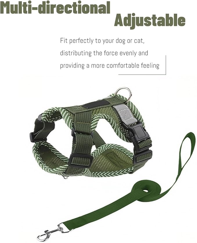 Cat Harness and Leash Escape Proof Harness for Kitten Puppy Adjustable Breathable Cats Dog Easy Walk Seatbelt Large, Green