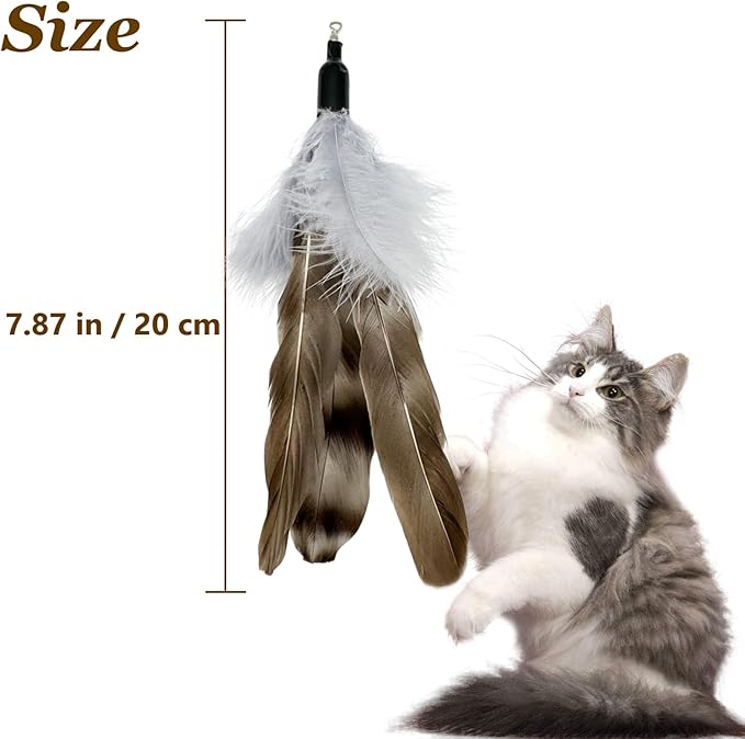 Cat Feather Toys Refills Da Bird Feathers Refills, 8 Pieces Cat Wand Replacement Feathers for Cat Toy, Brown 8PCS