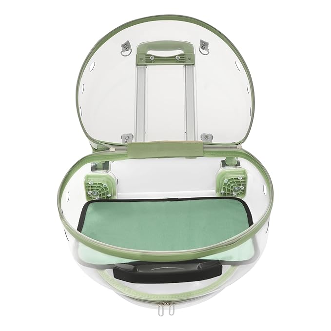 Pet Carrier with Wheels, Transparent Hard Breathable Pet Carrier with Ventilation Holes Telescopic Handle Multiple Carrying Strollers for Cats Dogs (Green)