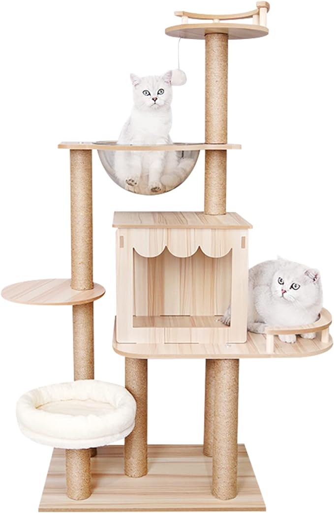 Cat Tree Modern Cat Tower for Indoor Cats, Multi-Level Cat Condos with Scratching Post & Resting Platforms for Large/Small Cat Climbing, Cat Activity Center Playground