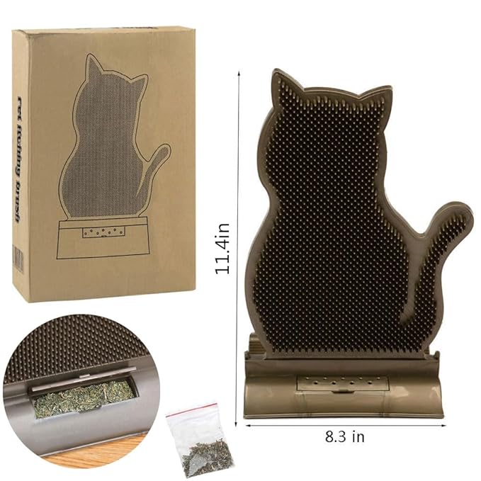 Cat Corner Self Groomer Brush with Catnip - Soft Wall Scratcher and Grooming Brushes - Pet Self Massage Combs for Indoor Cats