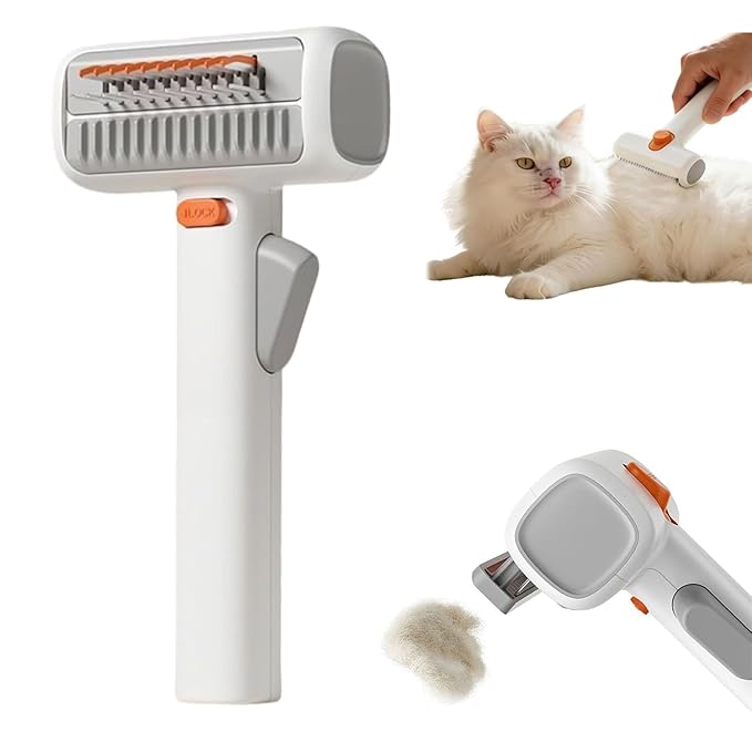 2-in-1 Pet Self-Detangling & Grooming Comb,Professional Deshedding Tool for Dogs or Cats, Gentle Undercoat Rake & Brush for Long or Short Hair, Removes Mats, Loose Fur (White*1)