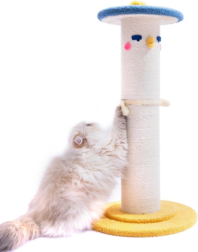 Cute Cat Scratching Post, 31 inch Very Tall Thicker Scratch Post w/Perch Bed, Full Strectch for Indoor Cats, Adult/Kitten/Kitty Sisal Rope Scratcher, Large Play Toy Stand, Adjustable Height Furniture