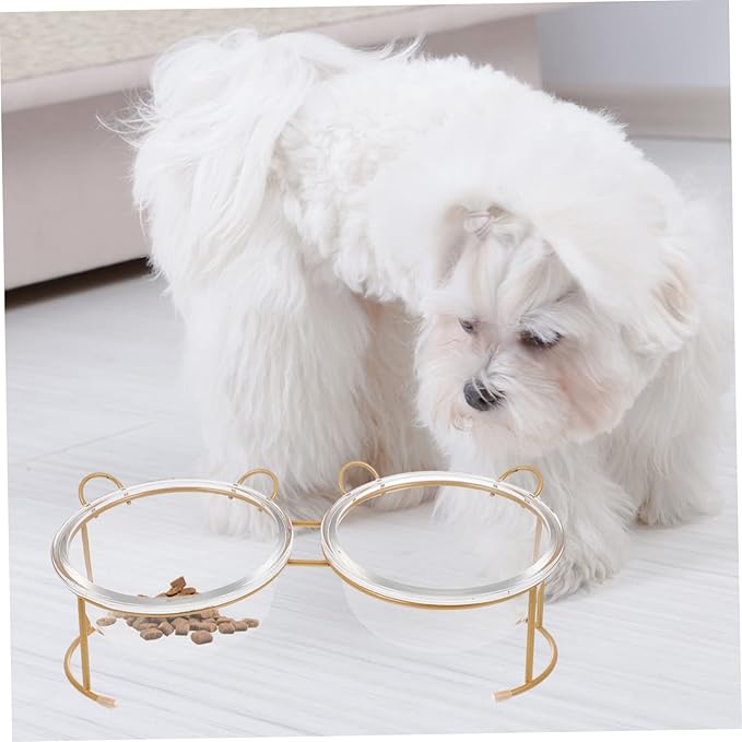 HANABASS Elevated Double Glass Cat Bowl Set with Iron Rack Durable PET Food Dish for Cats and Dogs Sturdy and Stylish Bowls for Feeding and Watering Pets