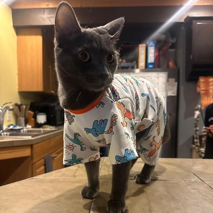 Dino Pet Pajamas Dog Jumpsuit Puppy Clothes, Cotton Pet Pajamas Kitten Soft Material Small Dog Onesie Cat Sweater Puppy Pjs Chihuahua Yorkie Onesie (Dino Pajamas, X-Large)