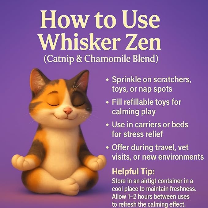 Whisker Zen Natural Catnip and Chamomile Blend for Cats, Calming Herbal Mix (4oz Bag)