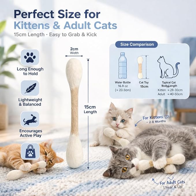 Cotton Swab Cat Toys with Catnip, 6 Pack Catnip Toys for Indoor Cats, Giant Kitty Kicker Plush Chew Sticks, Durable Felt Interactive Cat Toys for Kittens and Adult Cats (Orange)