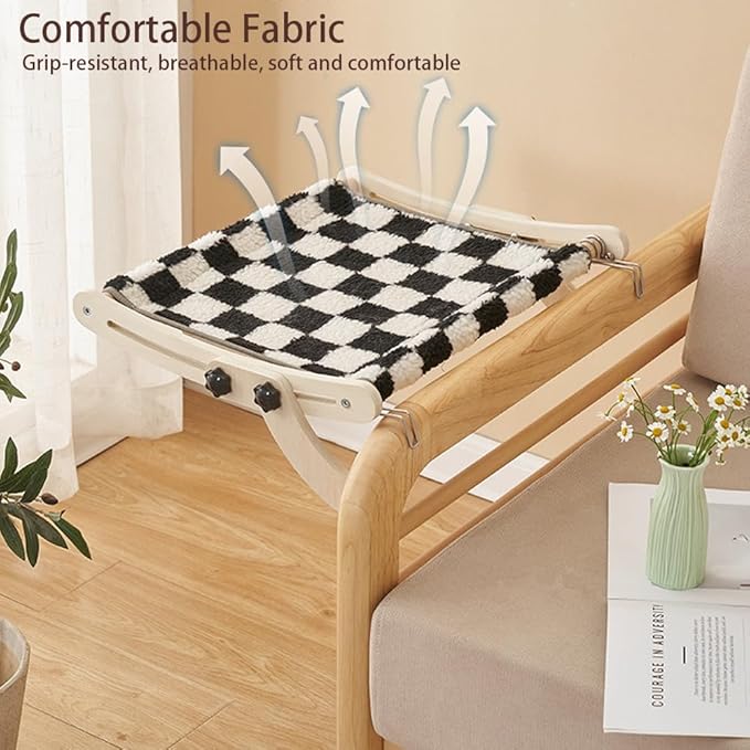 Cat Window Perch, No Screws Easy to Adjust & Assemble, Adjust Wooden Seat for Kitten Bedside Windowsill, Wooden Cats Furniture