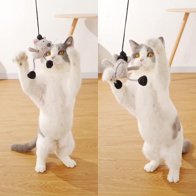 PAZ'S GIFT Cat Wand Toy Cute Mouse Tease Cat Wand Interactive Indoor Toy Swing and Squeak Fun Toy Kitten Play with Cat Interactive Chase Movement Reduce Boredom Suitable for All Cat Toys