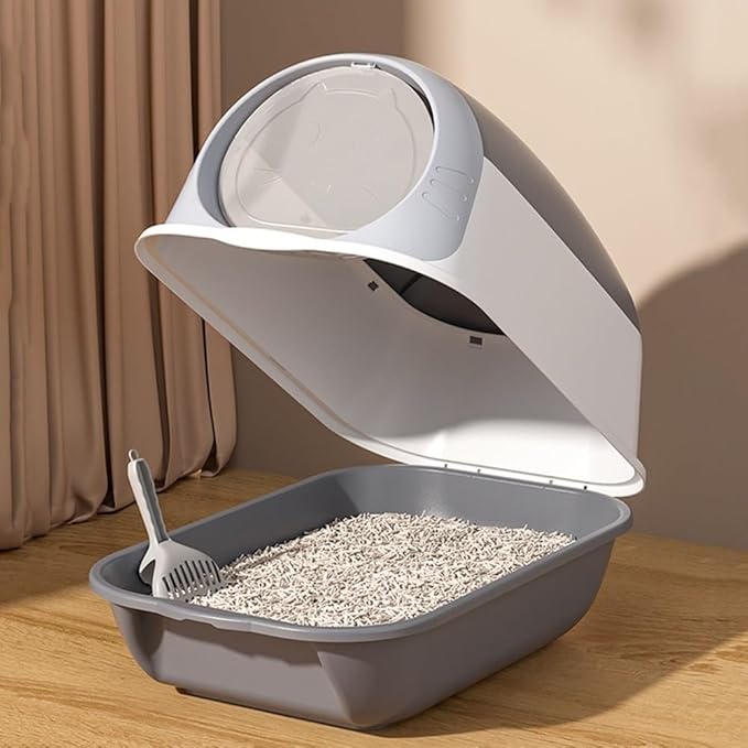 Pet Supplies, Hooded Cat Litter Box with Scoop, Large Enclosed Kitty Pan(Pink)