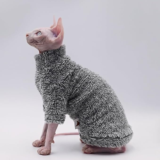 Sphynx Cat Apparel Kitty Clothes Warm Autumn and Winter Hairless Cat Outfits Cat Clothes for Devon Rex Cats, Cornish Cats and Small Cats (Black, X-Large)