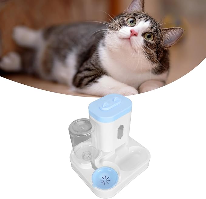 2 in 1 Automatic Cat Feeder and Water Dispenser, Large Capacity Self Feeding Dog Food Dispenser Gravity Food Bowl with 1l Water Tank for Multiple Pets (Blue)