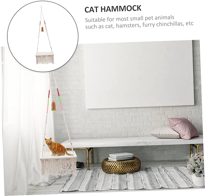 SUPVOX Hanging Cat Hammock Bohemian Style Macrame Cat Swing Bed Comfortable Resting and Playing Space Decorative Pet Furniture for Pets