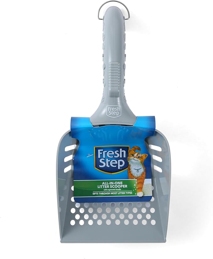 Fresh Step All in One Cat Litter Scoop, Deep Shovel with Ergonomic Non-Slip Handle, Wrist-Tilt Sifting Control, Easy-Clean Litter Scooper for Clumping and Pellet Litters - 2 Pack