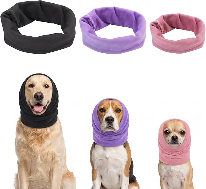 3-Pack Dog Calming Hoodie for Small to Large Dogs Muffs Noise Protection, Anxiety Relief Wrap, Soft Dog Headband for Grooming Blow Drying, Fireworks & Thunder Relief