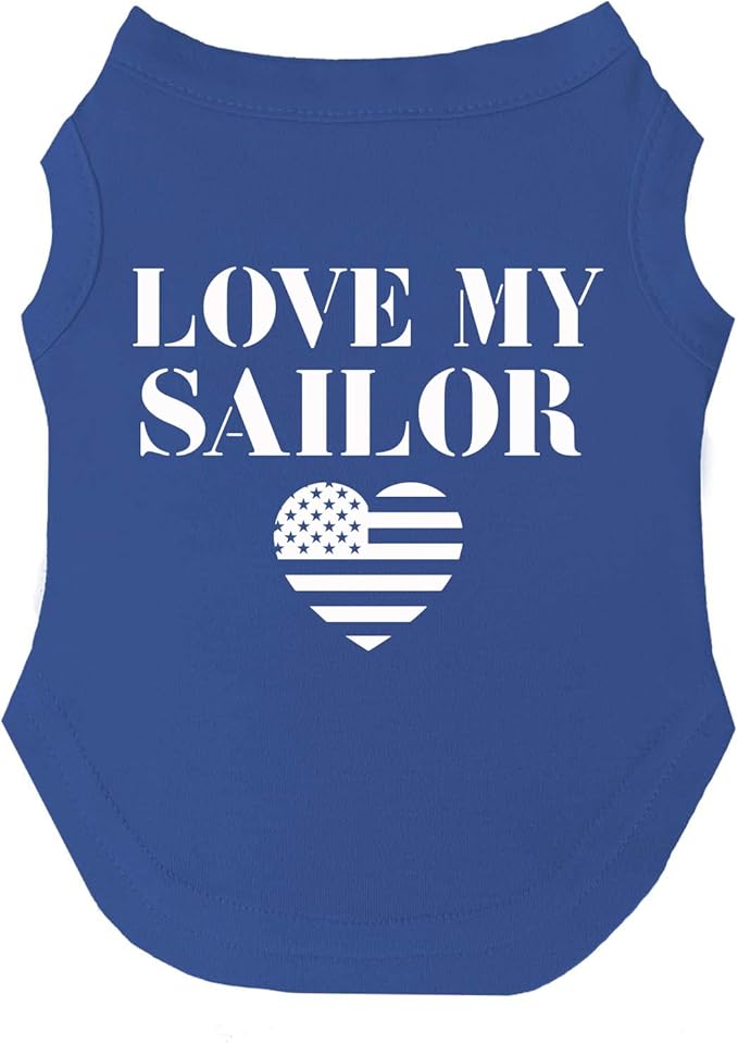 Love My Sailor Dog Tee Shirt | Sleeveless | Sizes for Puppies, Toys and Large Breeds (Royal Blue, 5X-Large 90)